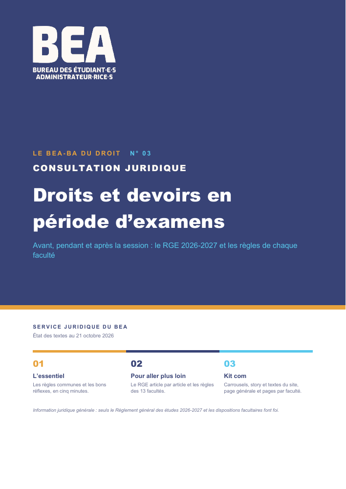 Couverture du BEA-BA n° 03 : droits et devoirs en période d’examens